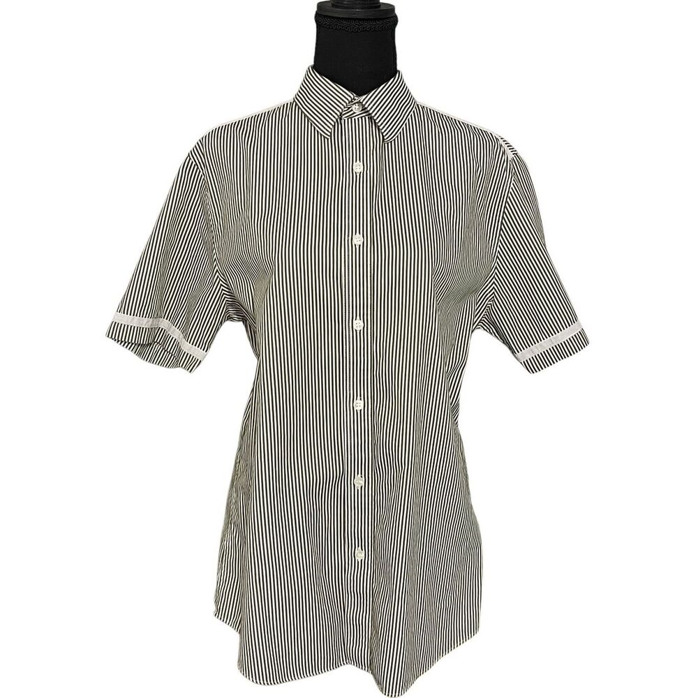 Murano Men’s Slim Fit Short Sleeve Pinstriped Button Up Shirt size Large